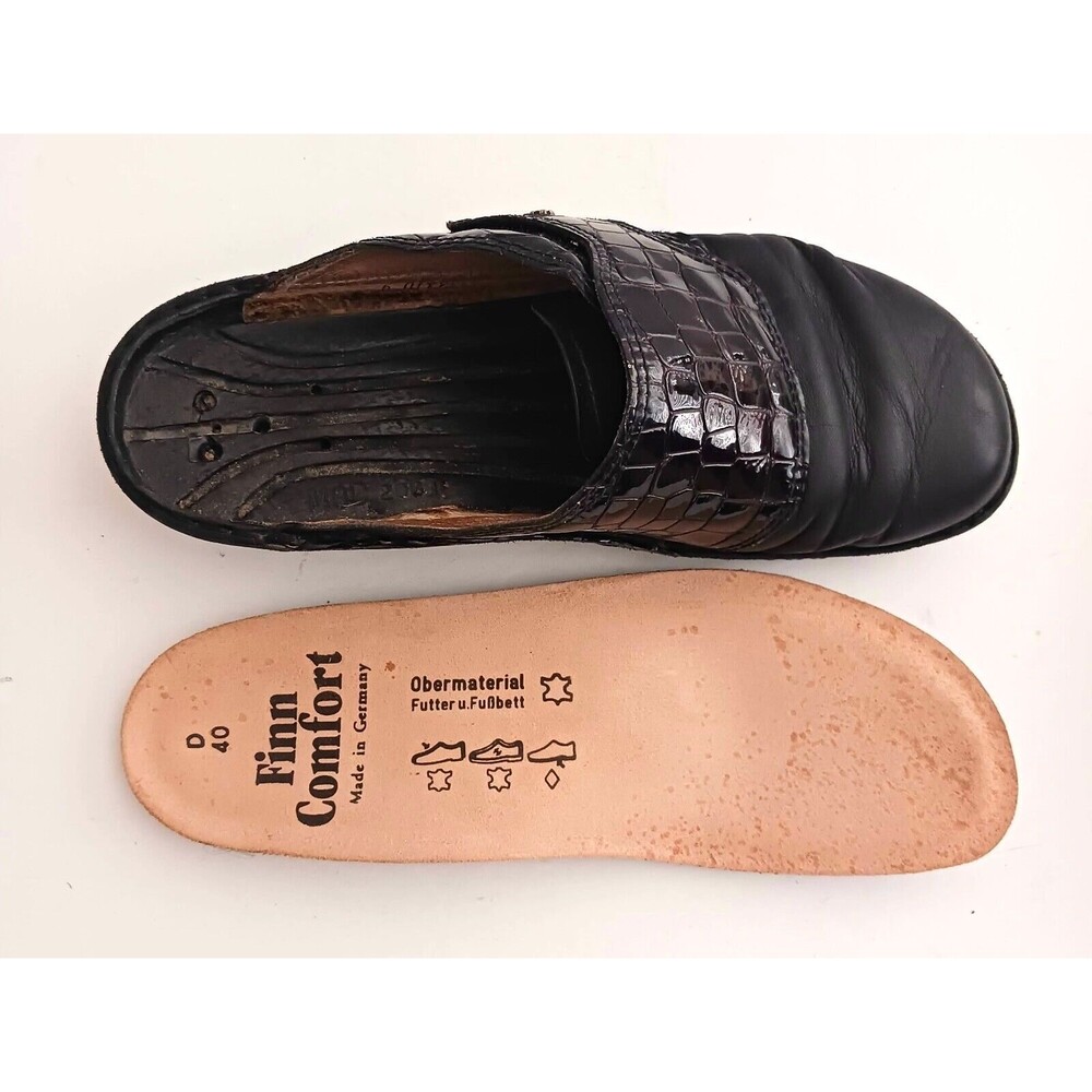 Finn Comfort Blk Leather Clog Moc Croc Accent Made in Germany EU 40 US 9 - Picture 7 of 10